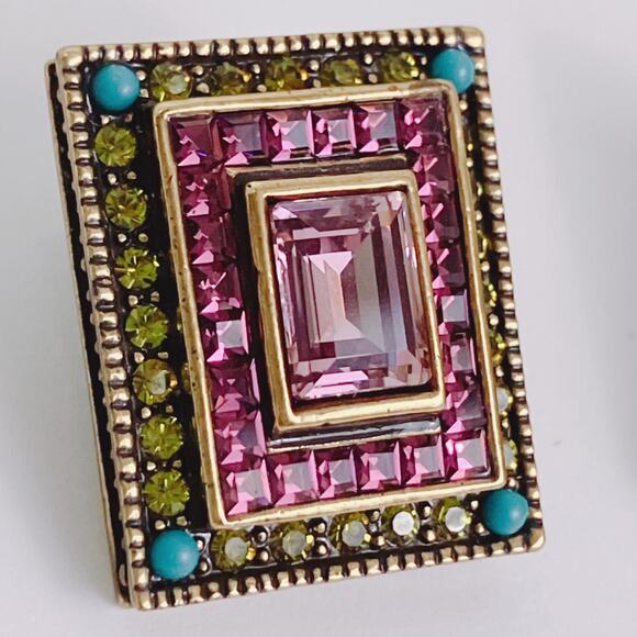 VTG Signed Heidi Daus Pink Crystal Art Deco Revival Clip On Earrings Rectangle - Picture 4 of 10